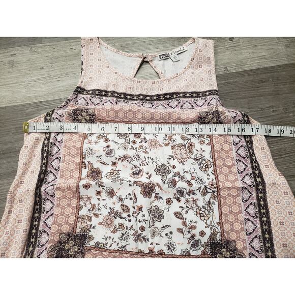 Gypsies & Moondust Floral Print Back Cut Out Sleeveless Tunic Shirt Top - Picture 6 of 8